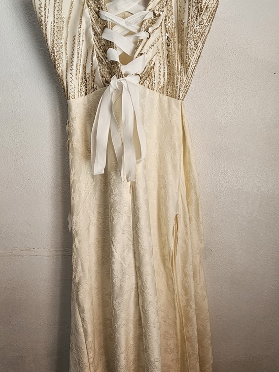 Elegant Ivory and Gold  Prom Dress Custom Made New - Picture 4 of 7